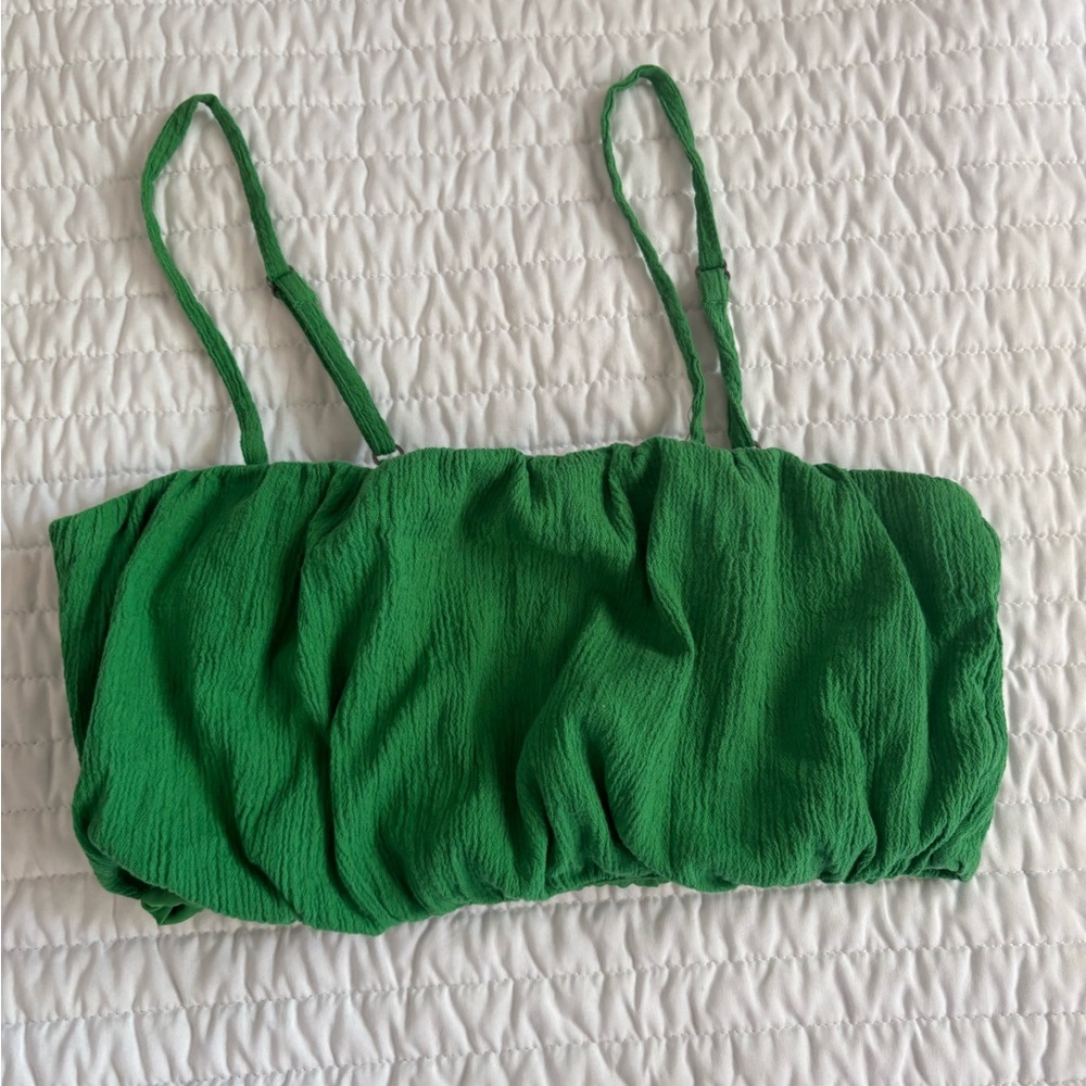 Green Ruched Crop Top
